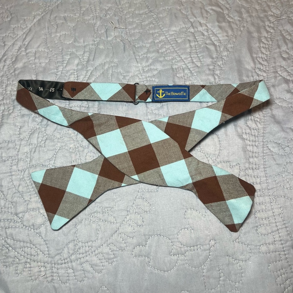 Handmade TheBowedTie - Brown and Blue Argyle Bow Tie